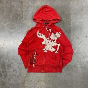 Y2K American Eagle Red Full Zip Hoodie Vintage Fit Men's S